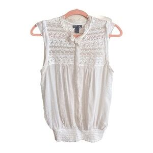 POETRY Antique Ivory Semi-Sheer Lace Sleeveless Blouse Vintage Inspired Large‎